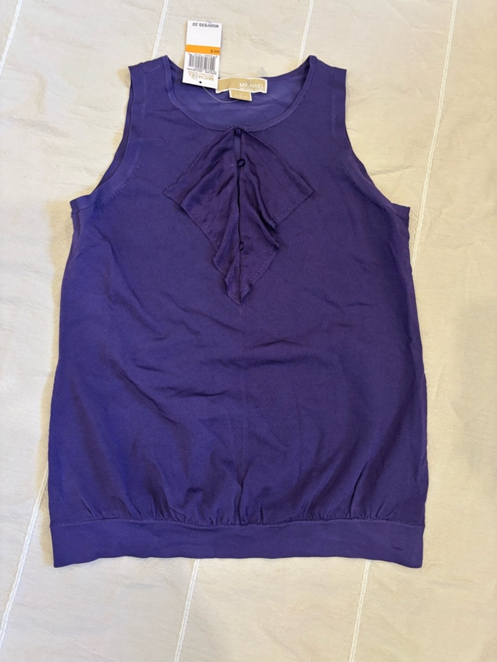 Michael Kors Deep Purple Sleeveless Bow-Front Knit Tank